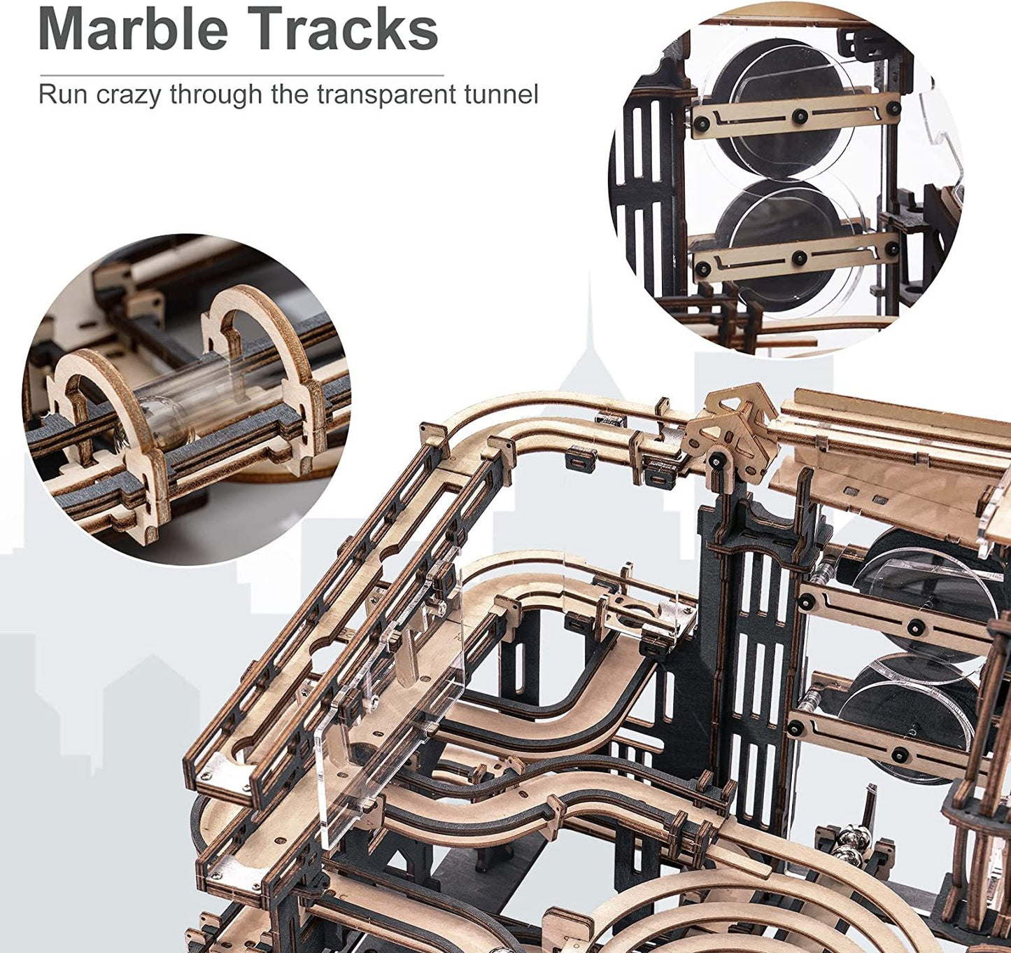 Robotime ROKR Marble Run 3D Wooden Puzzle - Cyberpunk City DIY Assembly Gift