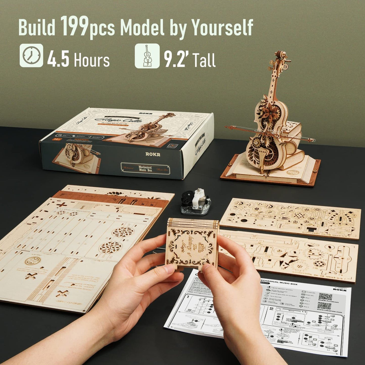 ROKR Magic Self-Playing Cello Mechanical Music Box - 3D Wooden Puzzle