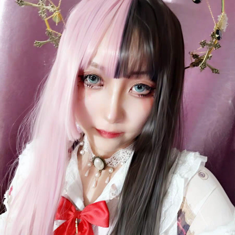 Anime Cosplay Wig Female Long Straight Black and Pink Hair