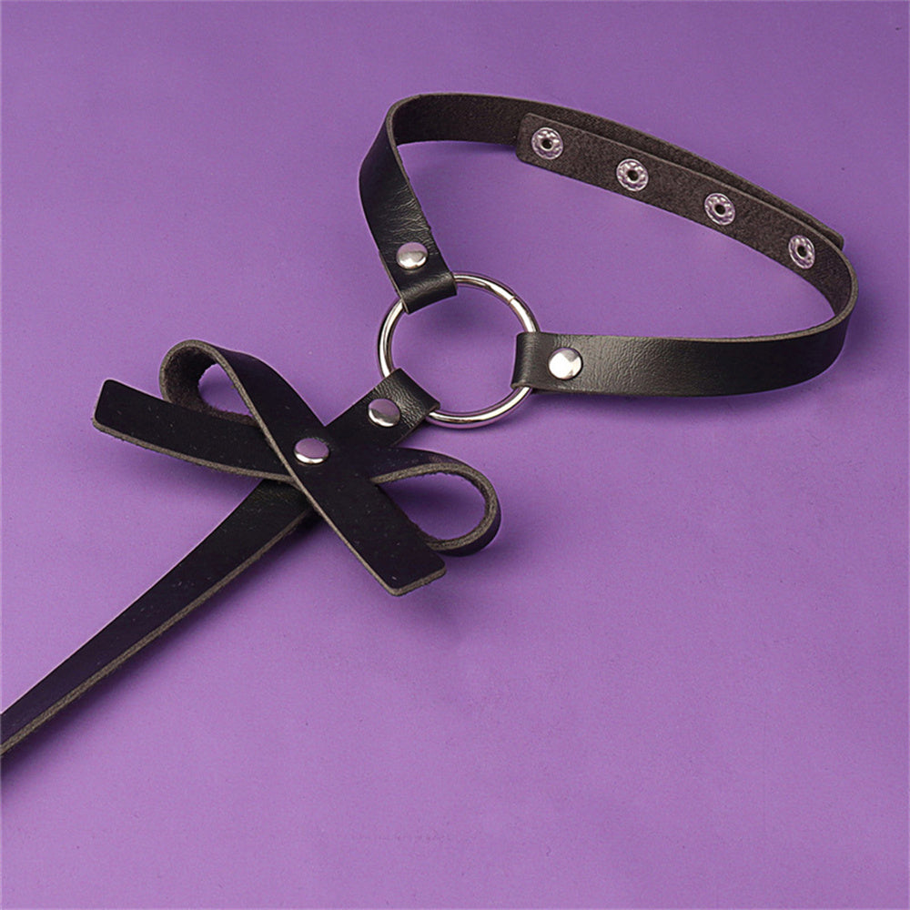 Bow Top Ring Harness and Choker Bondage Lingerie Accessory