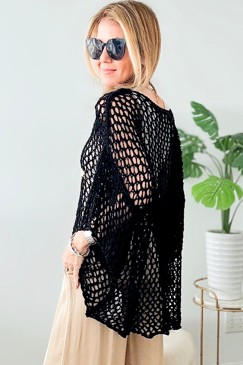 Star Graphic Crochet Knitted Summer Sweater Top | Black or White