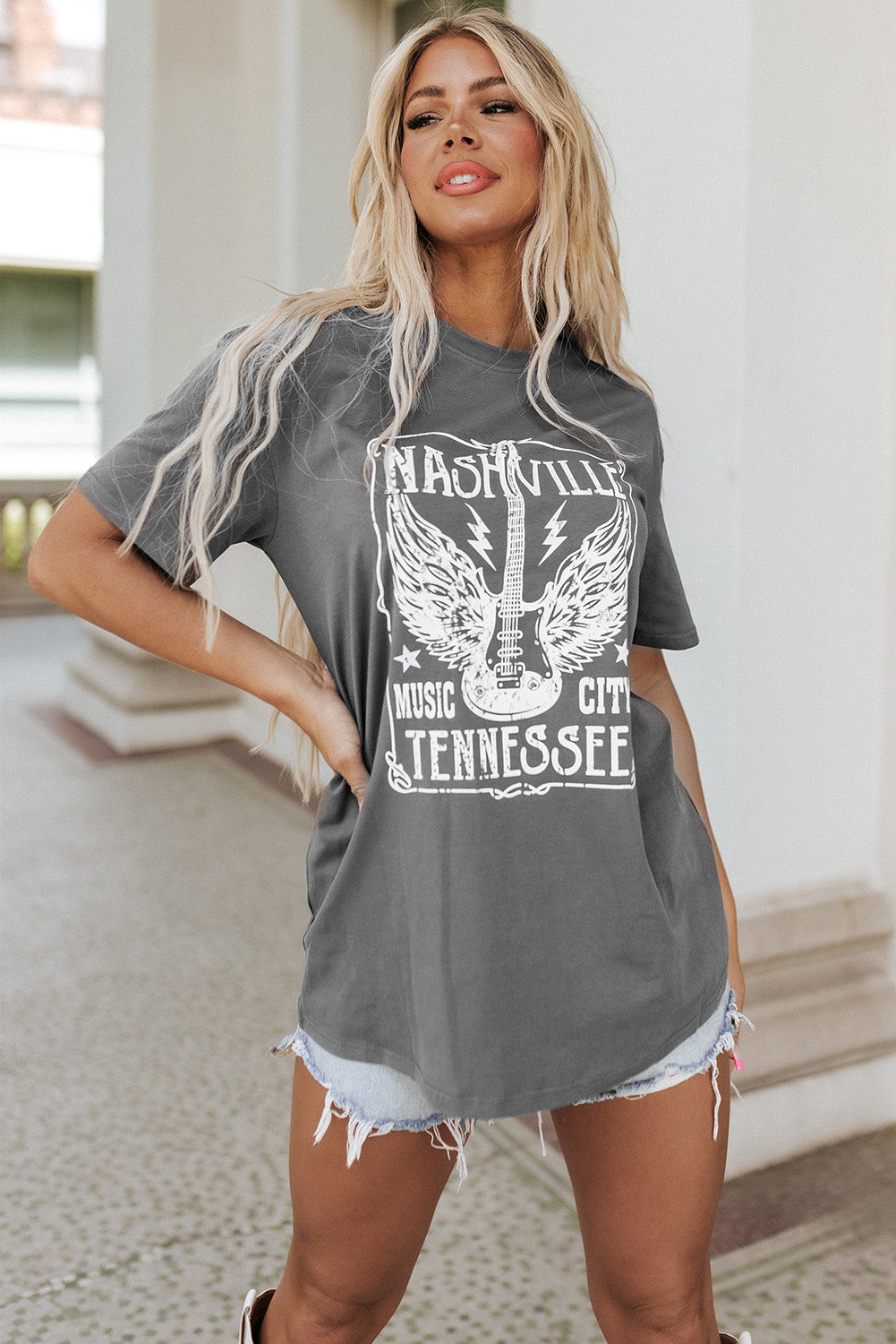 Cotton Nashville Graphic Print Oversized T Shirt