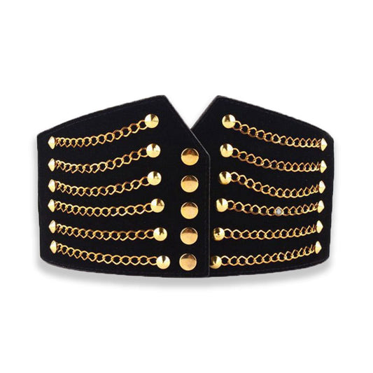 Ladies Shapwear Corset Cummerbund Elastic Belt with Chain Detail