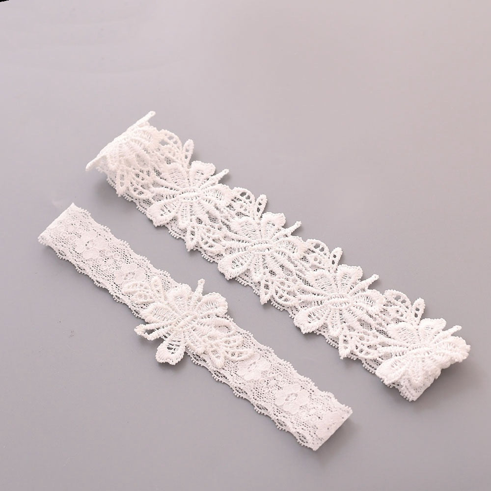 Pair of White Lace Bridal Garters Thigh Leg Loops