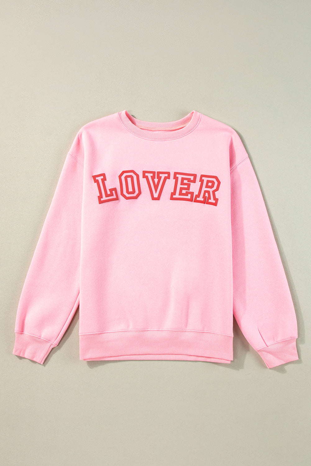 Cotton Blend Pink LOVER Puff Print Drop Shoulder Pullover Sweatshirt