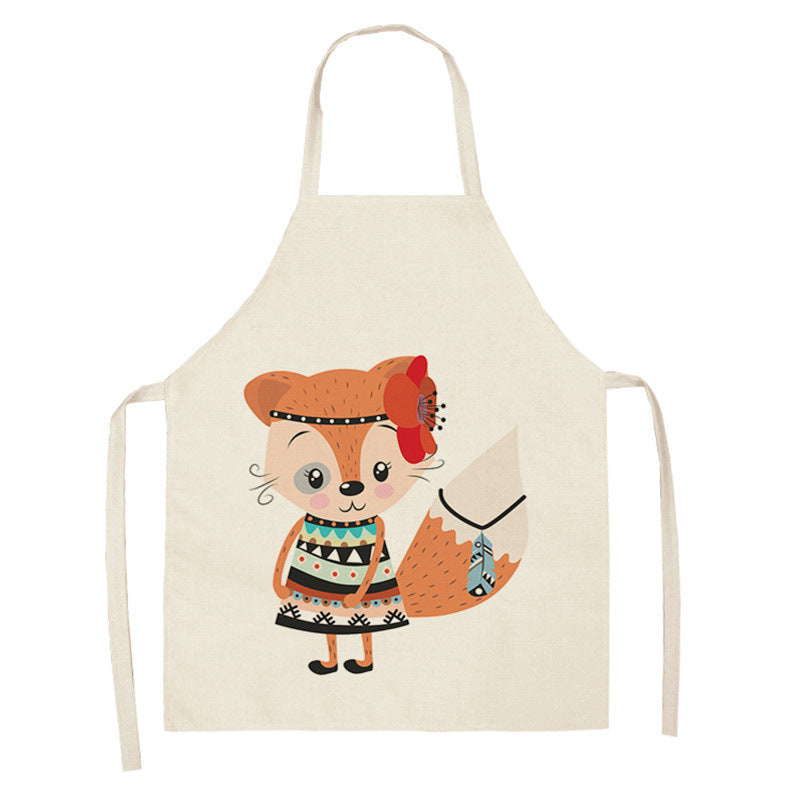 Kawaii Japanese Rainbow Fox Printed Cotton Linen Kitchen Apron