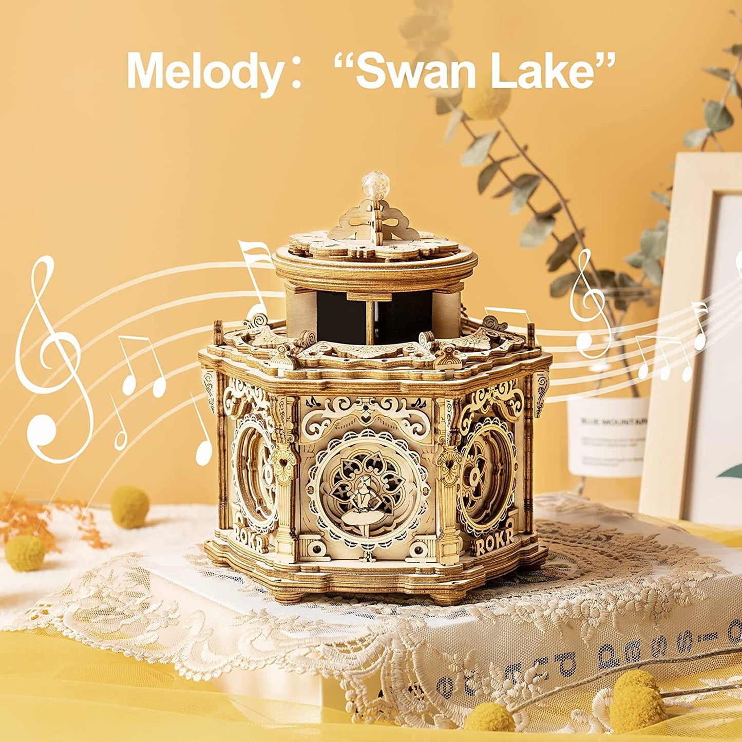 ROKR DIY Mechanical Music Box Kit 3D Wooden Puzzle - Swan Lake Melody