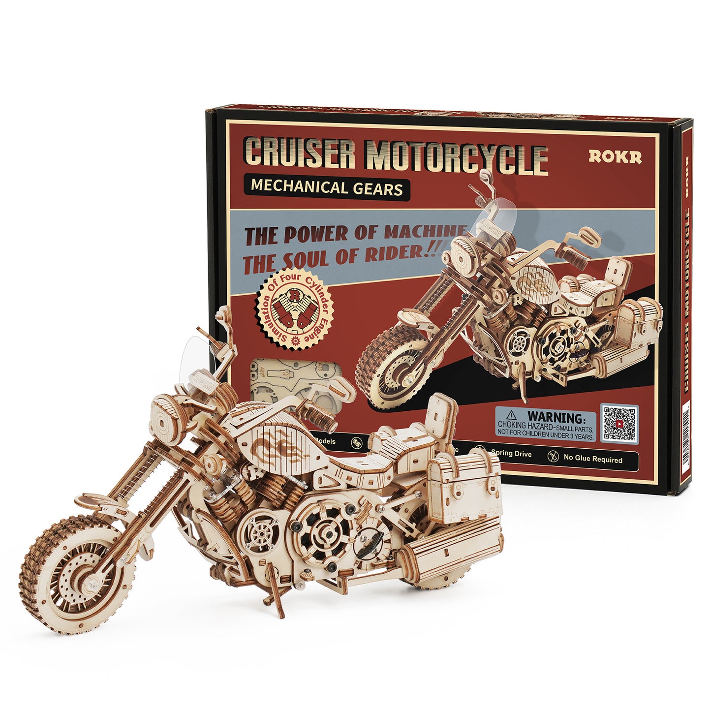 ROKR Chopper Harley Motorcycle DIY Wooden Model Build Kit