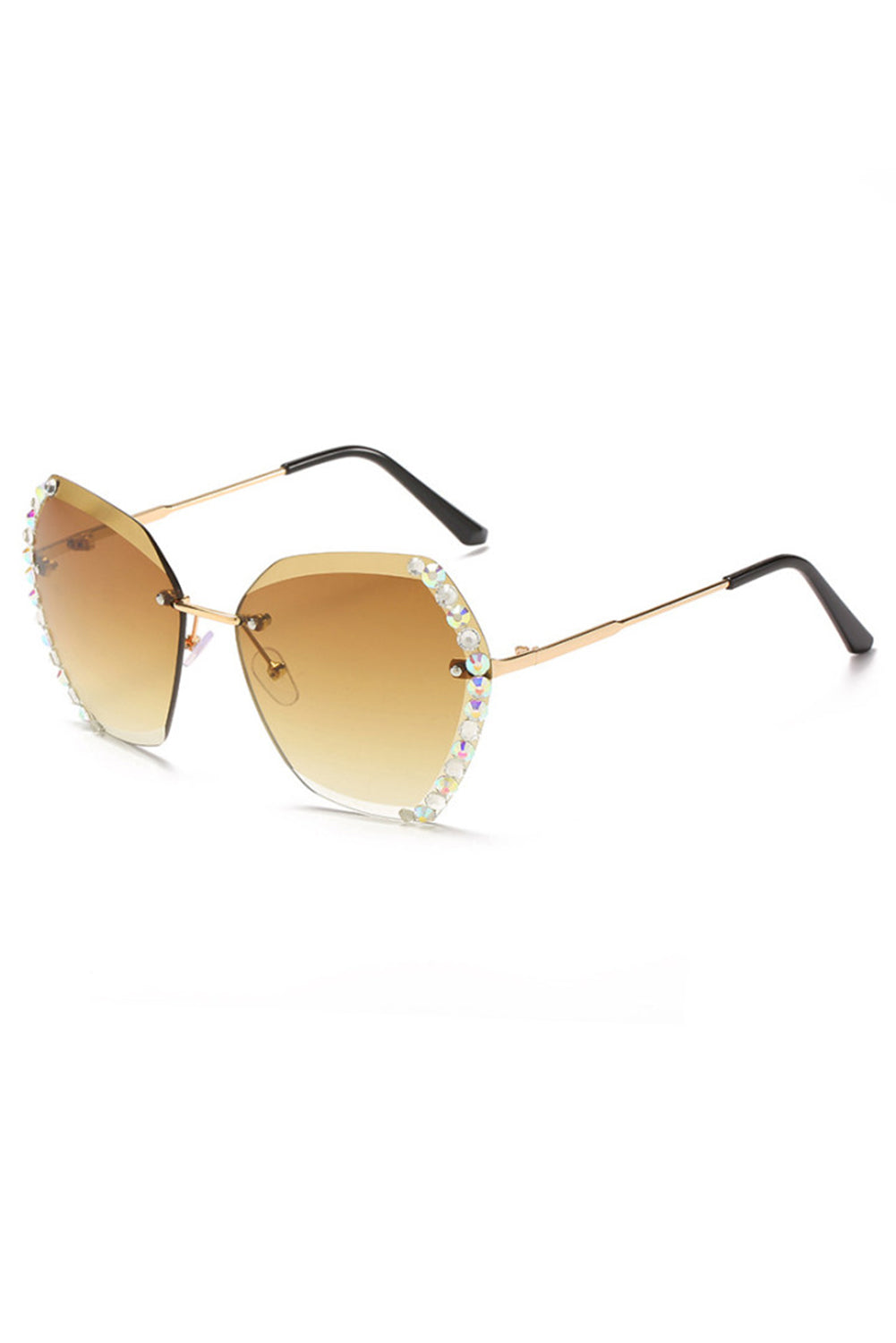 Rhinestone Embellished Rimless Sunglasses | Grey, Pink or Brown