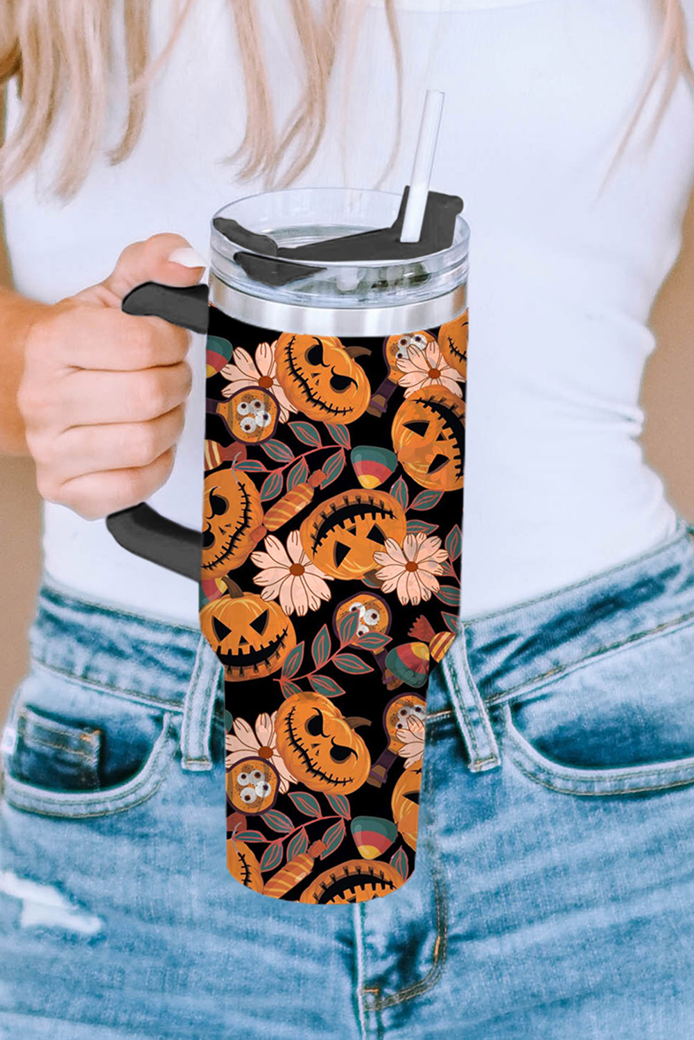 Halloween Pumpkin Print 304 Stainless Steel Vacuum Tumbler Cup 40oz