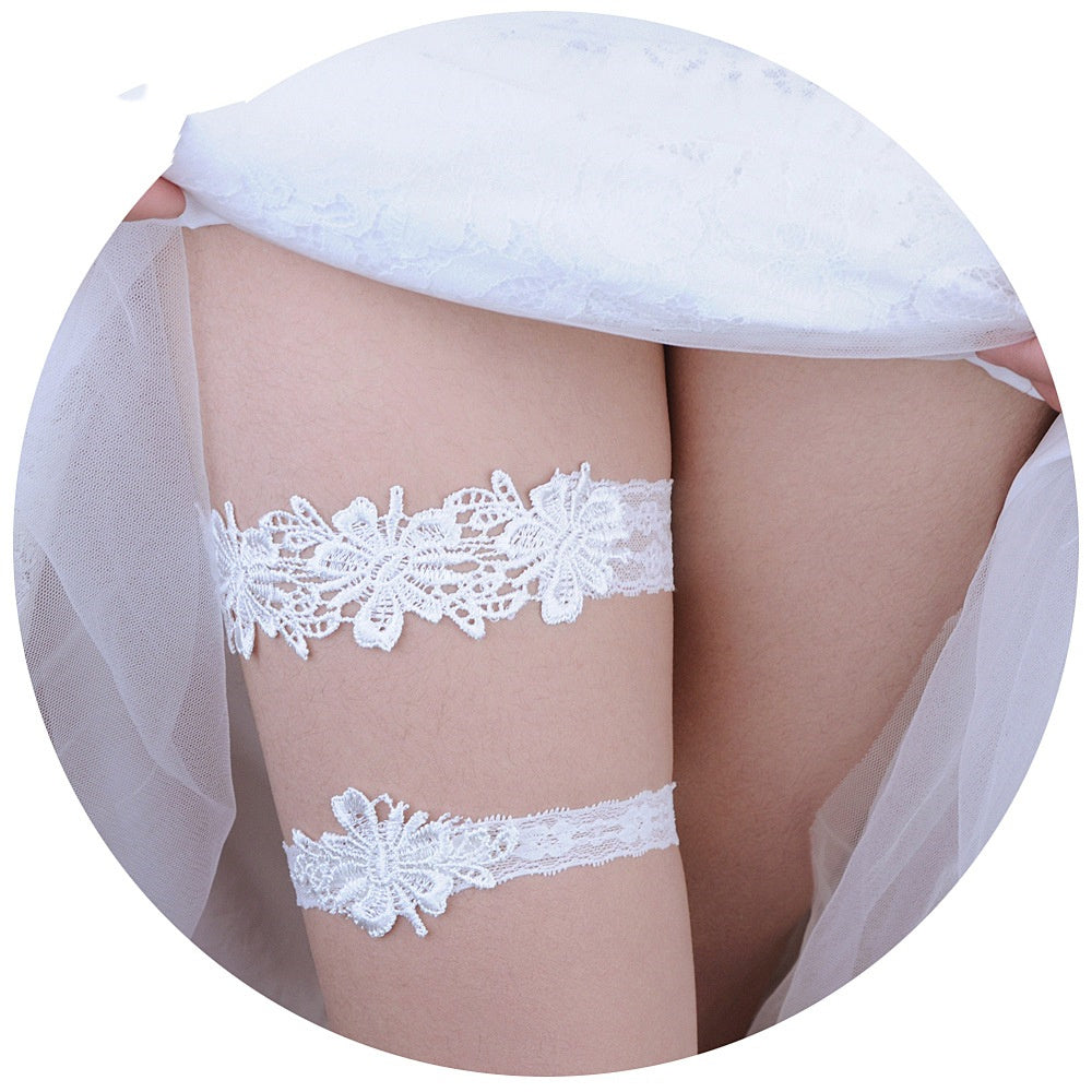 Pair of White Lace Bridal Garters Thigh Leg Loops