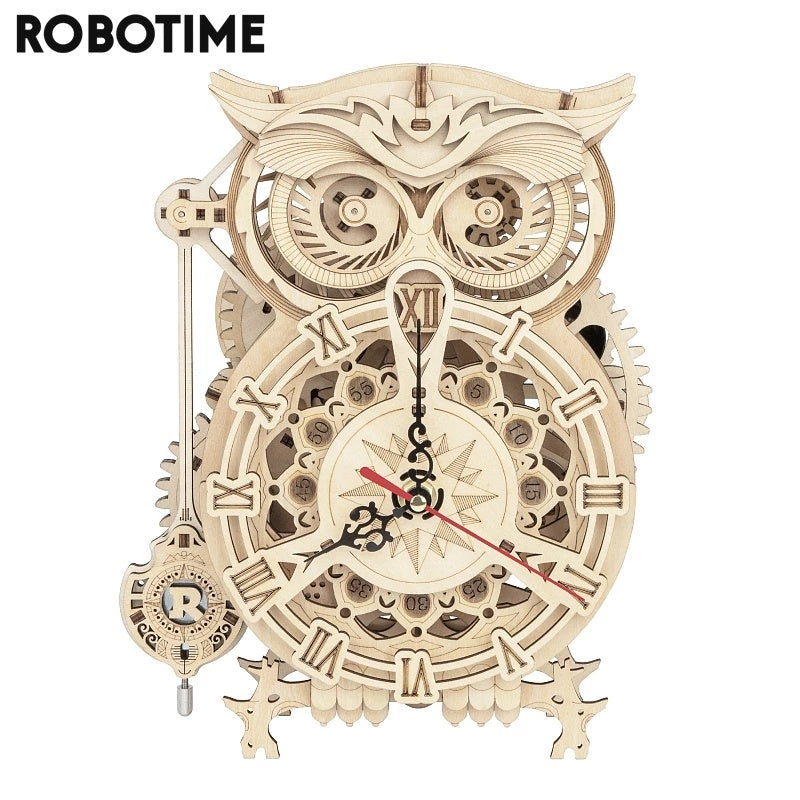 Robotime ROKR 3D Owl Wooden Clock Building Puzzle - DIY Model Building Kit