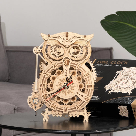 Robotime ROKR 3D Owl Wooden Clock Building Puzzle - DIY Model Building Kit