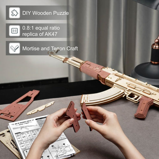 Robotime ROKR AK-47 3D Wooden Puzzle _ Automatic Rifle DIY Assembly