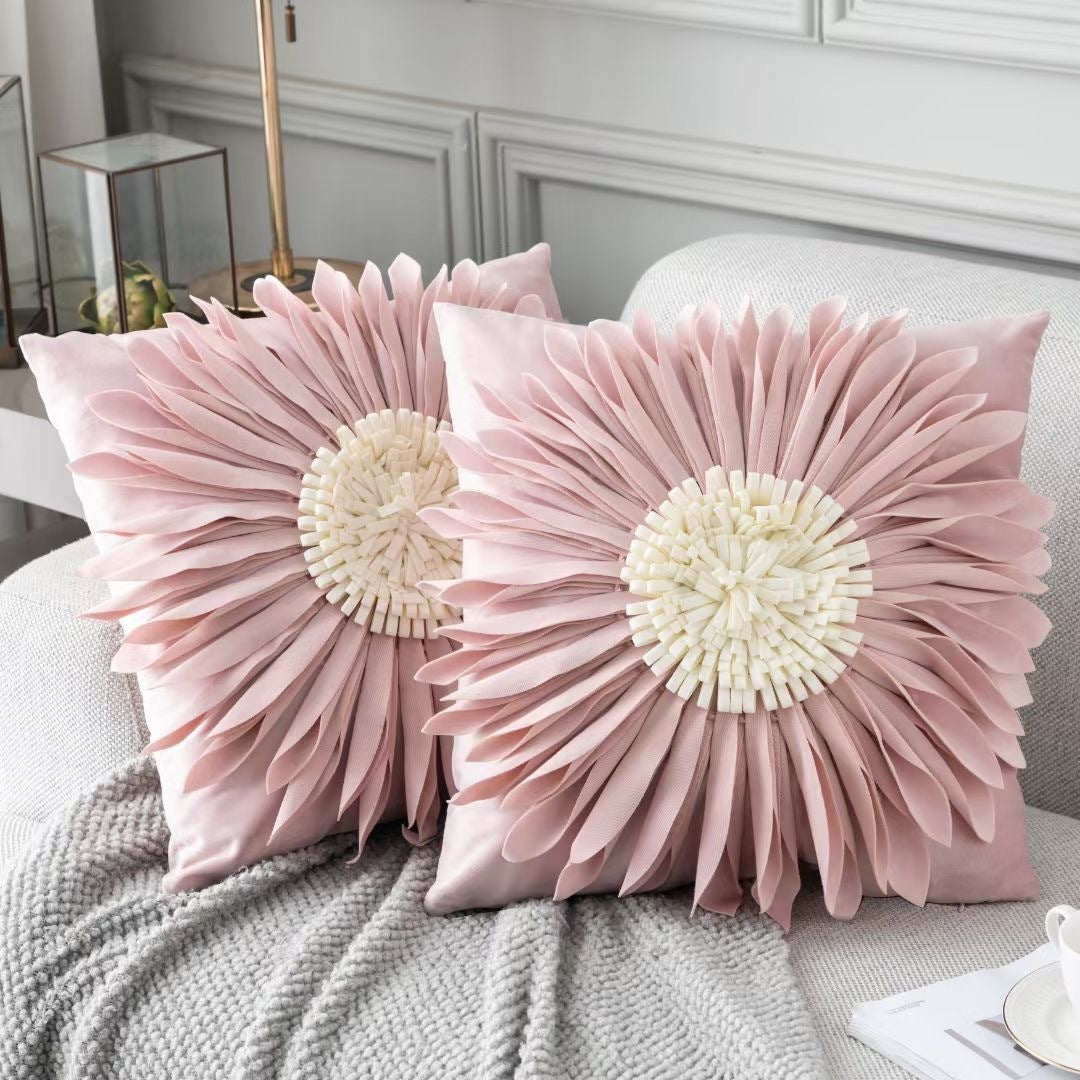 Modern 3D Chrysanthemum Throw Pillow Cushion Covers | 4 Colour Choices