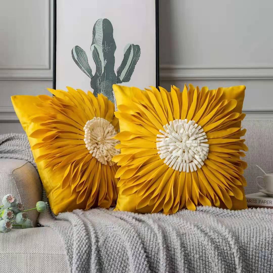 Modern 3D Chrysanthemum Throw Pillow Cushion Covers | 4 Colour Choices