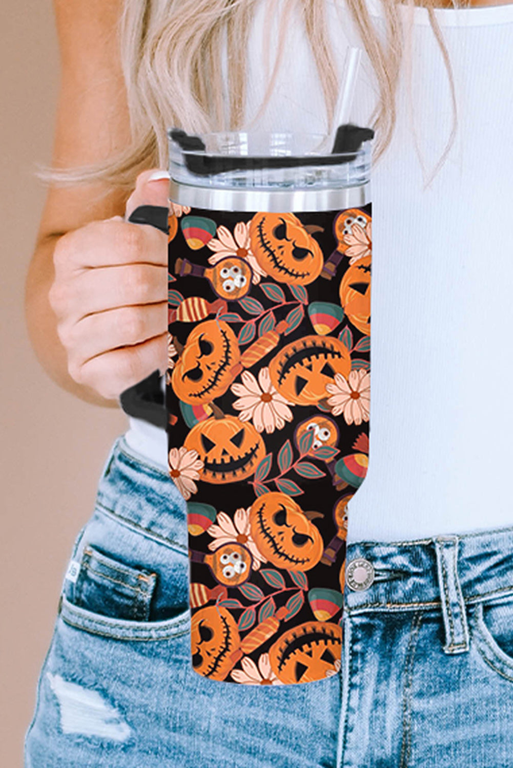 Halloween Pumpkin Print 304 Stainless Steel Vacuum Tumbler Cup 40oz