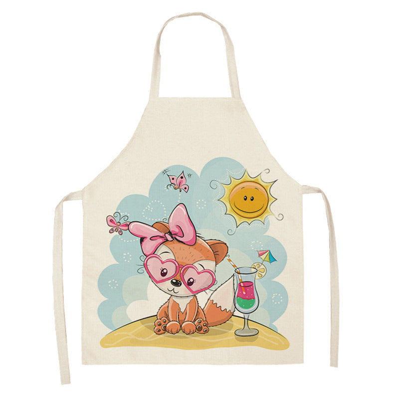 Kawaii Japanese Rainbow Fox Printed Cotton Linen Kitchen Apron