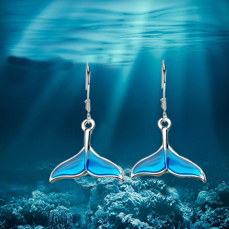 Blue Ocean Whale Tail Earrings | Pair or Single