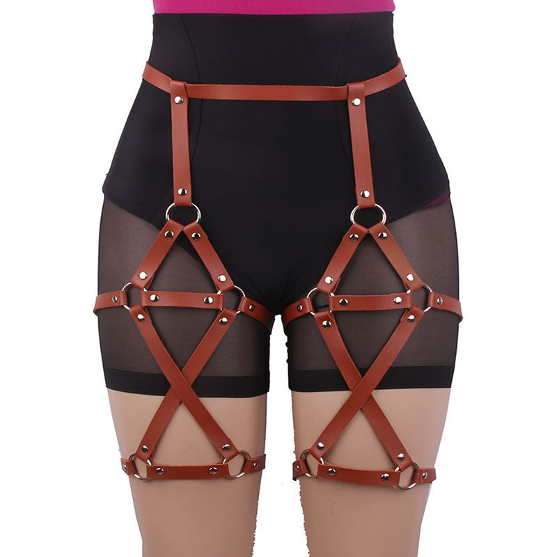 Criss-Cross Adjustable Leather Leg Ring Belt Garters Bondage Lingerie