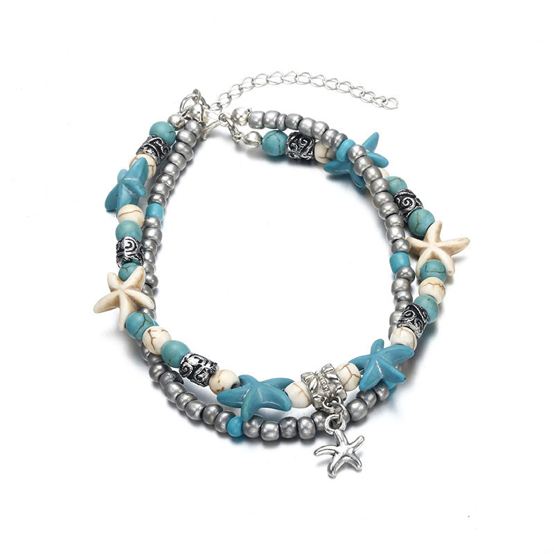 23cm Turquoise Beach Anklet with Starfish Charm