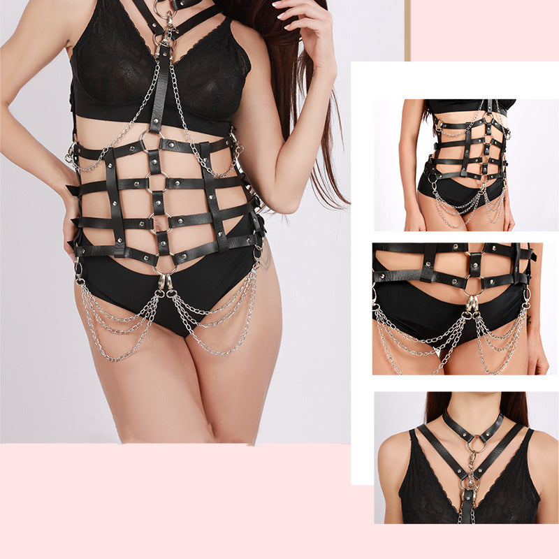 Full Torso Leather Chain Bondage Harness Top