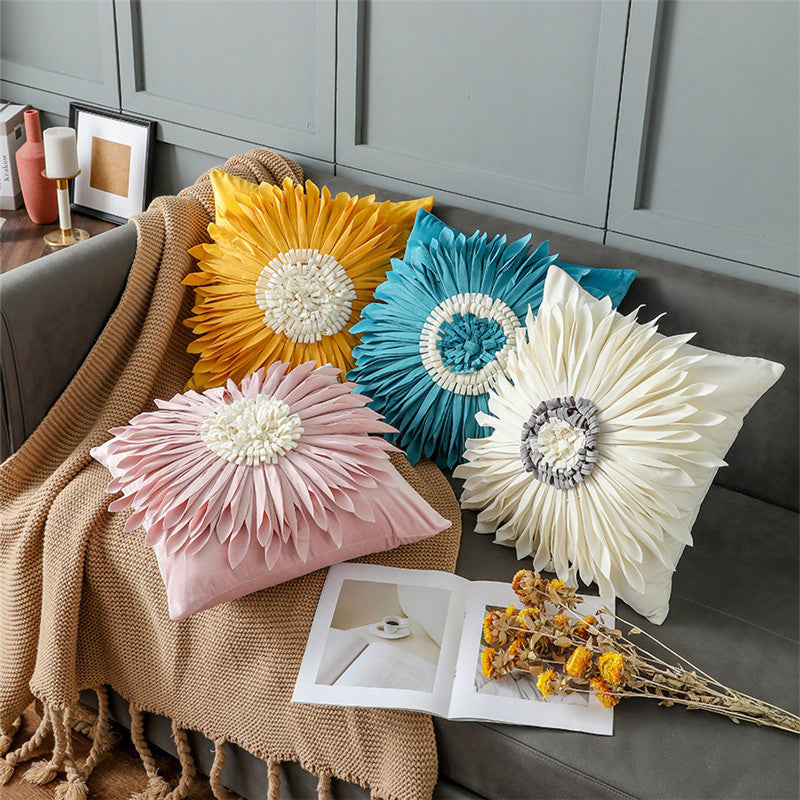 Modern 3D Chrysanthemum Throw Pillow Cushion Covers | 4 Colour Choices