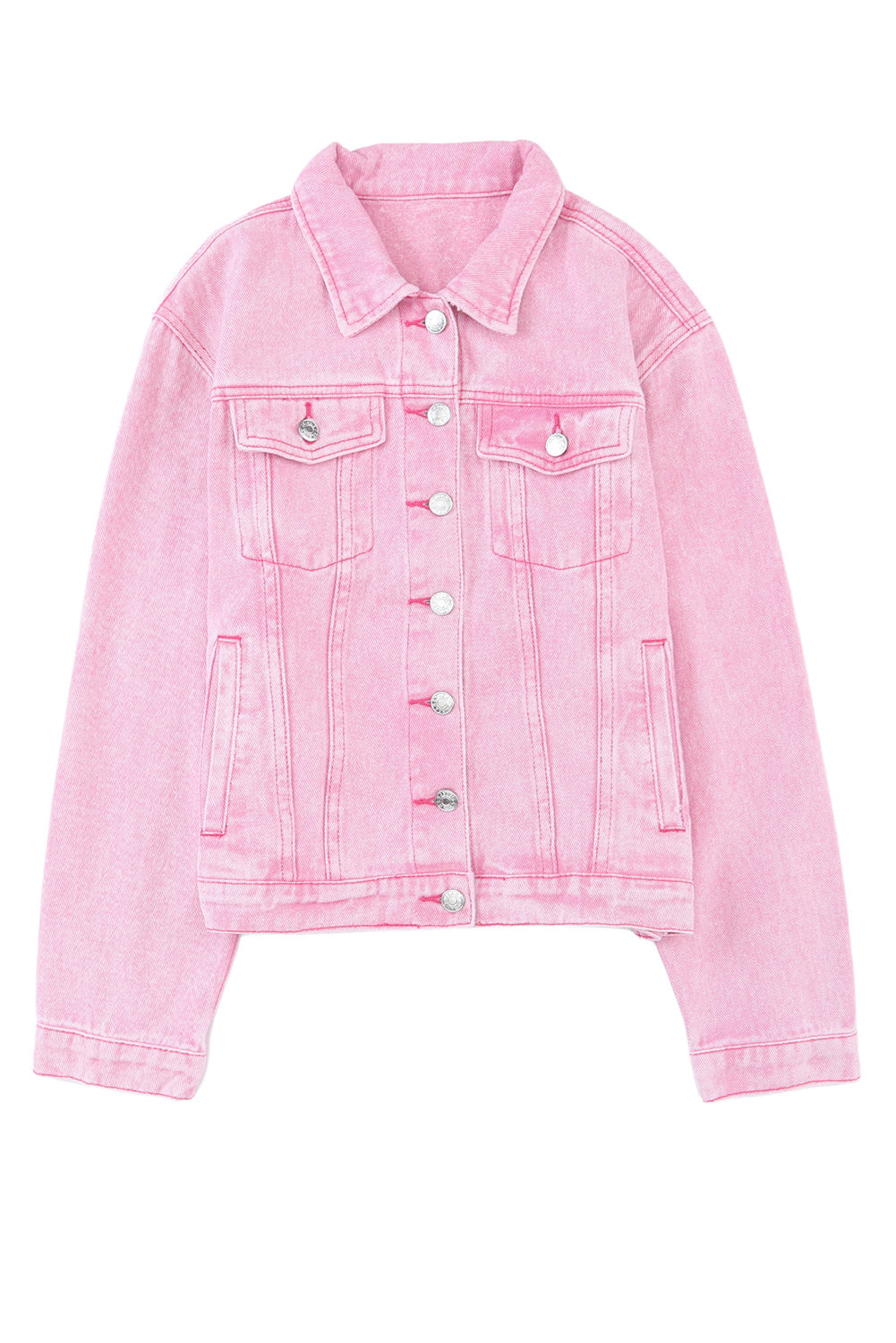 100% Cotton Pink Acid Wash Button Flap Pocket Denim Jacket