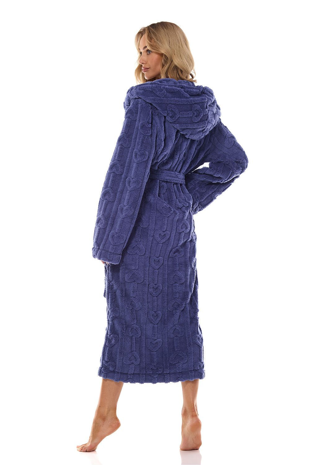 Long Navy Blue Luxury Womens Bathrobe with Hood by L&L