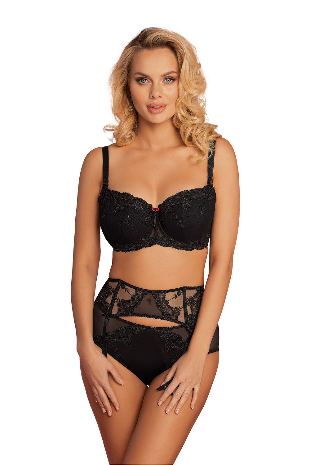 Padded Black Lace Balconette Bra with Detachable Straps by Vena