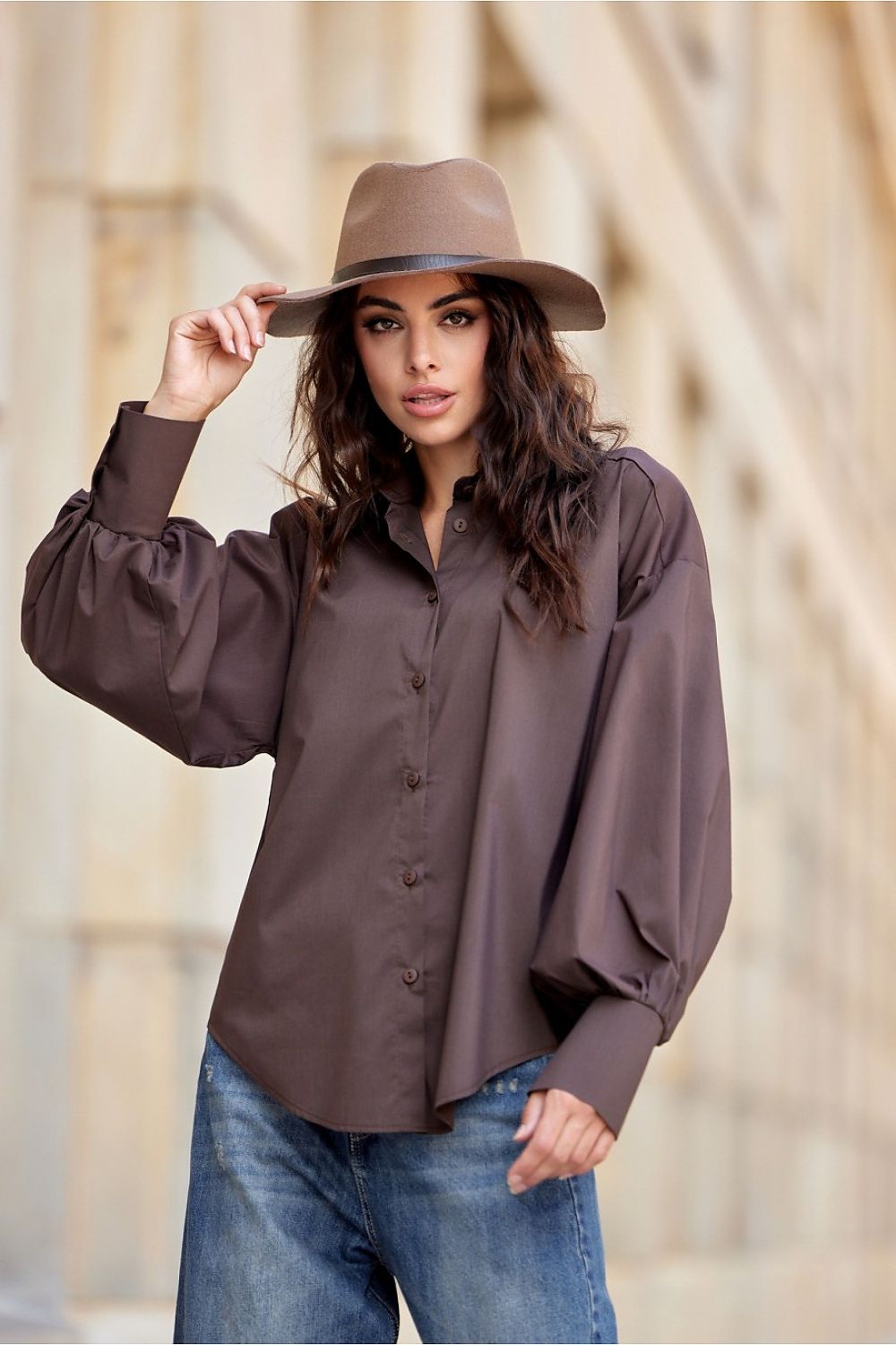 Long Puffy Sleeve Ladies Collar Shirt by Roco Fashion | 6 Colour Options