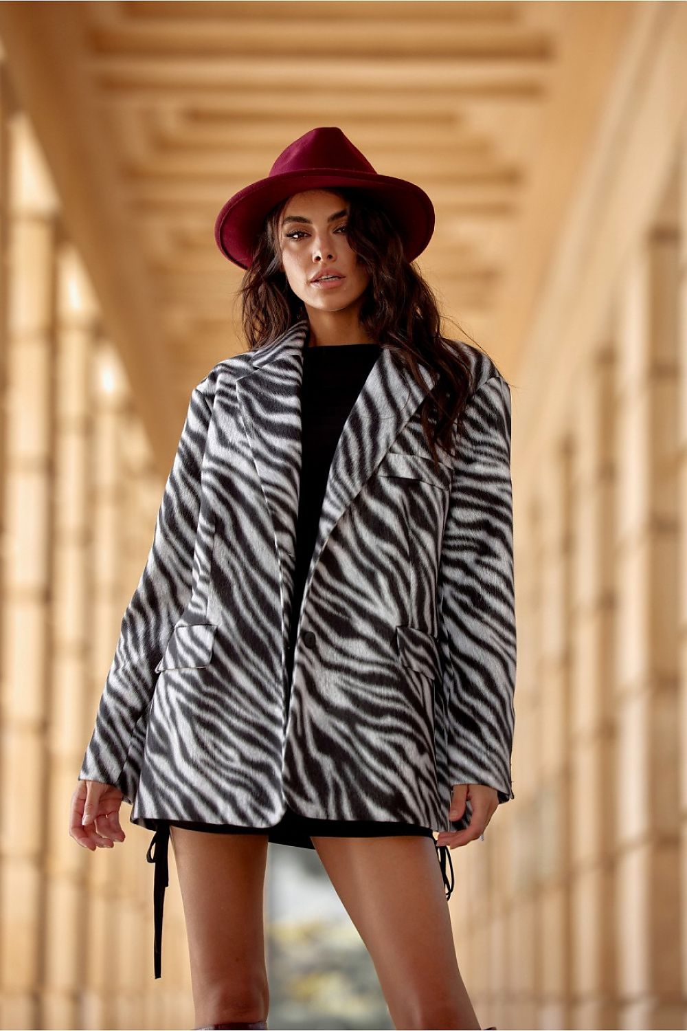 Zebra Pattern Lined Wide-Cut Jacket by Roco Fashion