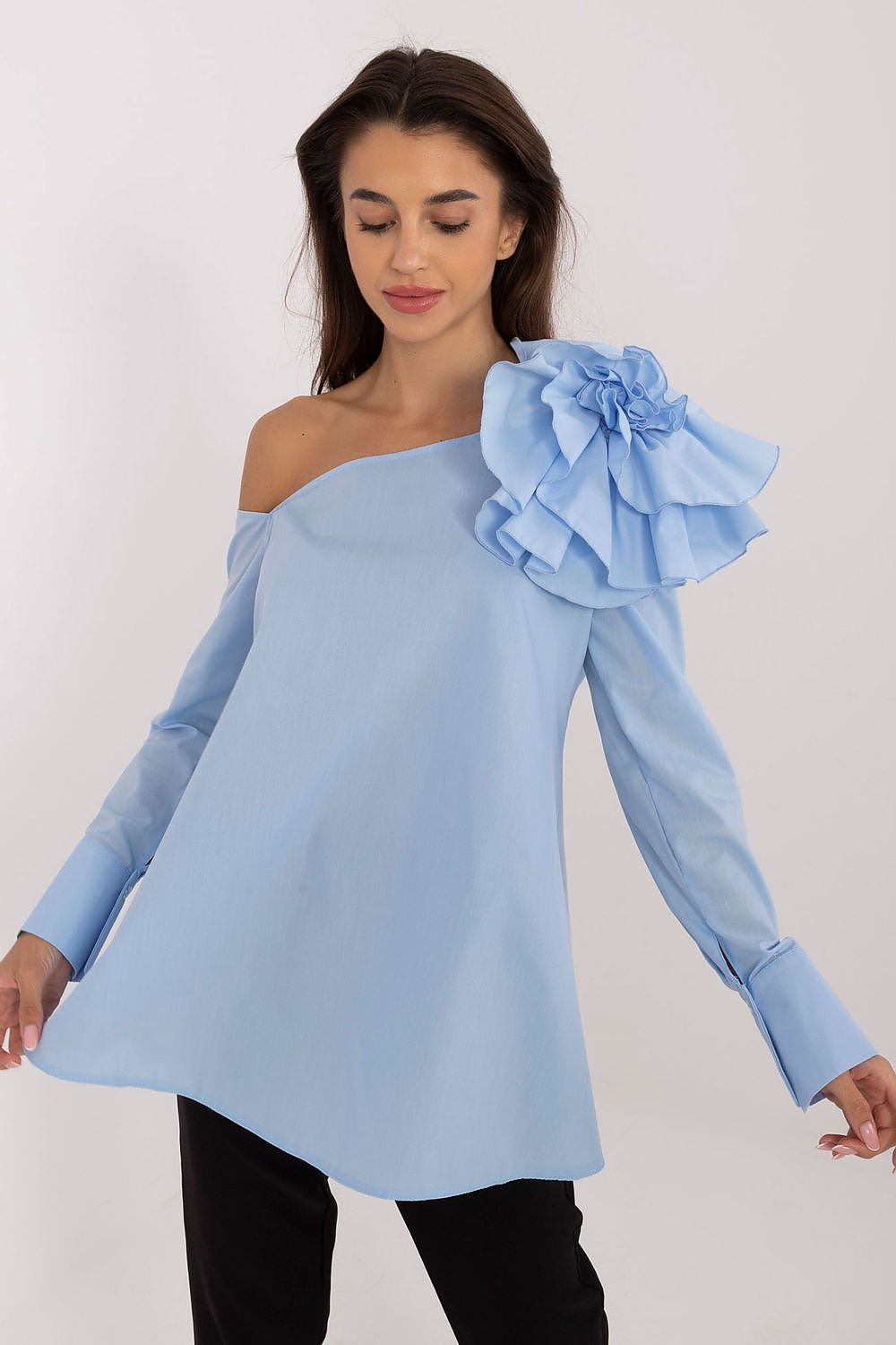 Cotton Blouse with Floral Shoulder Fascinator by Lakerta