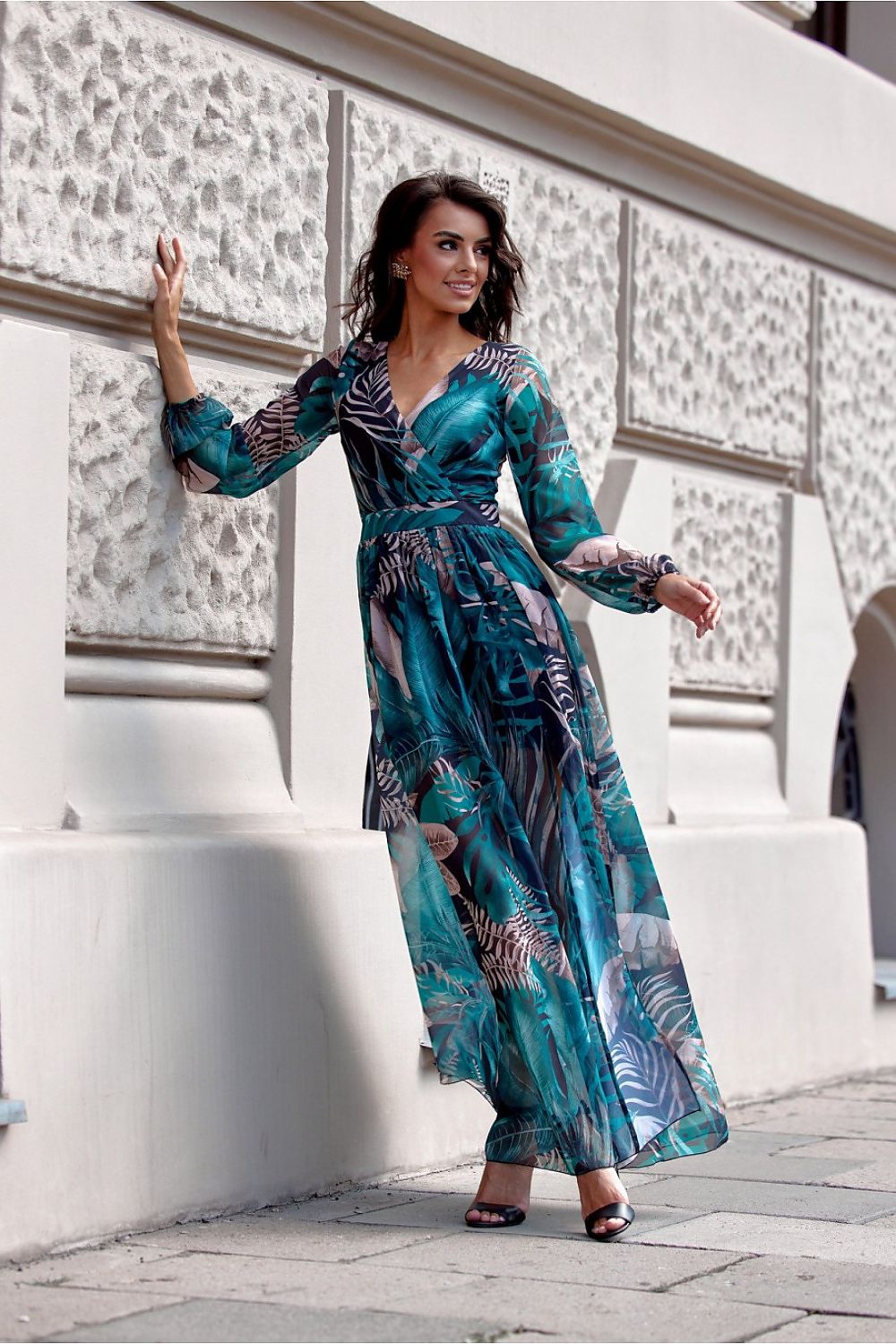 Bold Print Long Sleeve Maxi Daydress by Roco Fashion