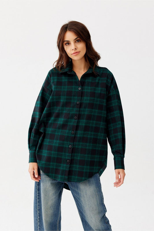 Womens Cotton Long Sleeve Plaid Flannel Shirt by Roco Fashion