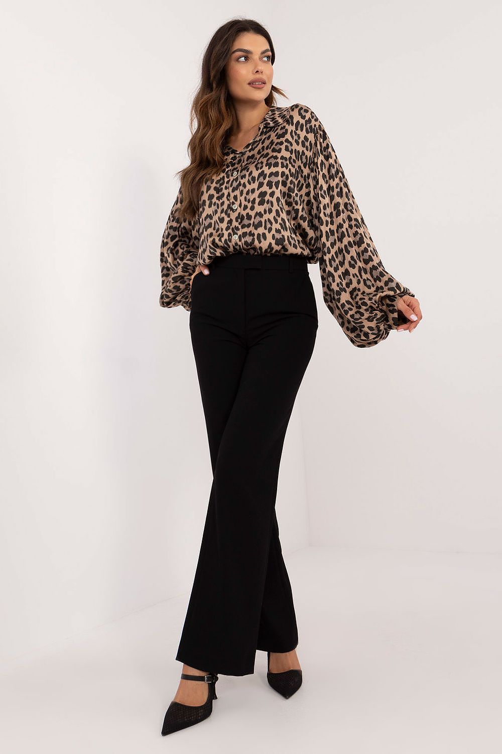 Long Sleeve Over-Sized Leopard Print Blouse Shirt by Och Bella