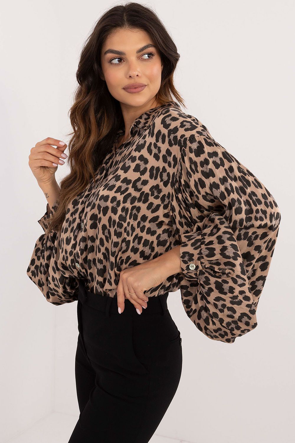 Long Sleeve Over-Sized Leopard Print Blouse Shirt by Och Bella