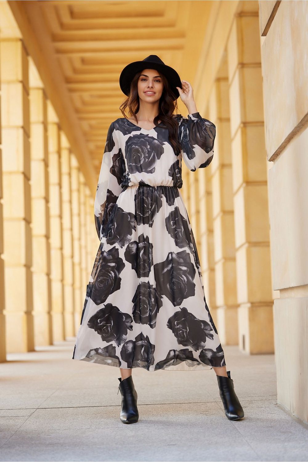 Long Sleeved Chiffon Midi Daydress by Roco Fashion