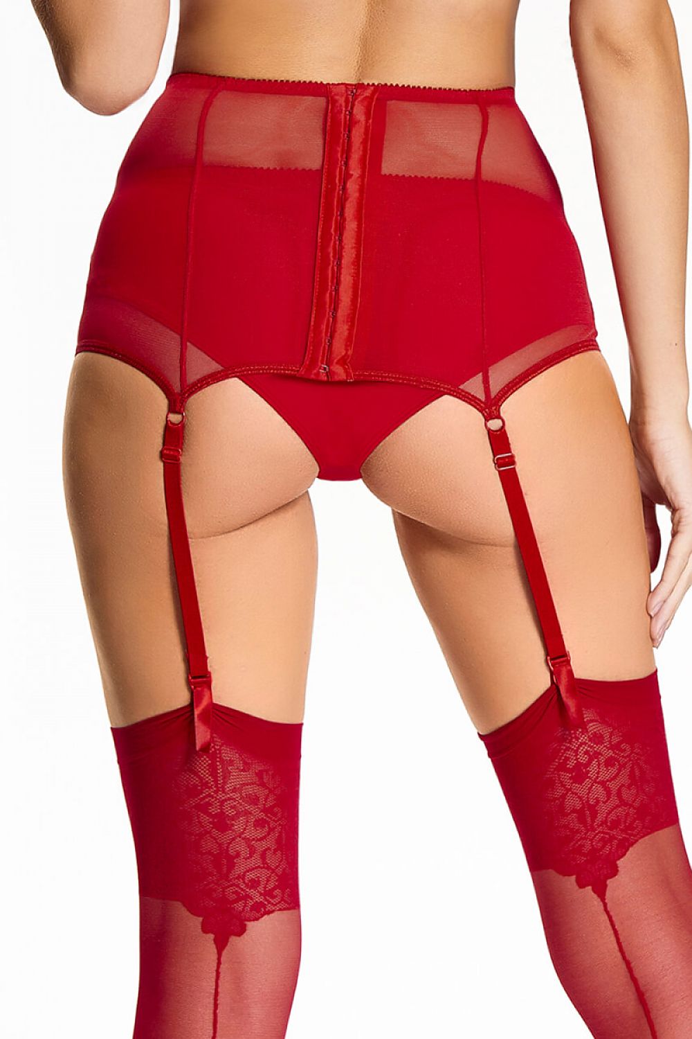 Red High Waist Lace Garter Belt by Kostar