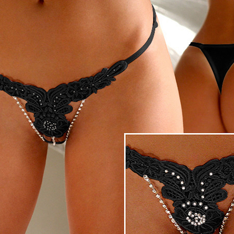 Diamond String Thong Knickers | Black or White