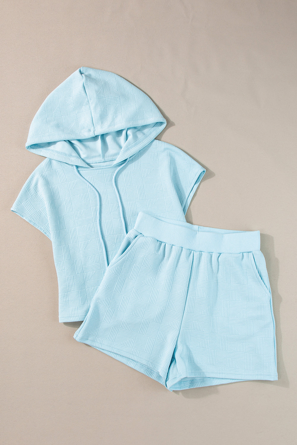 2 Piece Textured Cropped Sleeve Hoodie and Shorts Set | 3 Colour Options