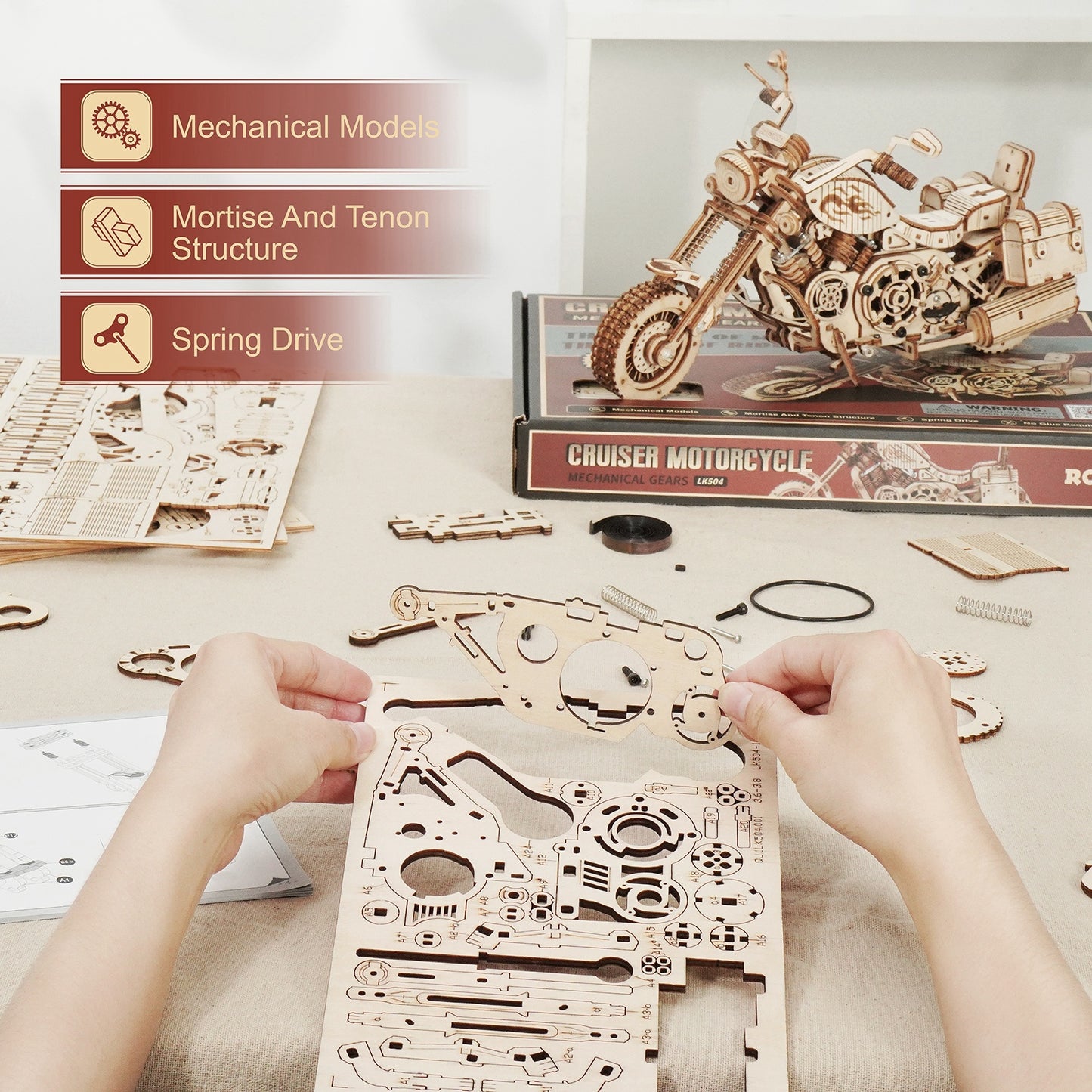 ROKR Chopper Harley Motorcycle DIY Wooden Model Build Kit