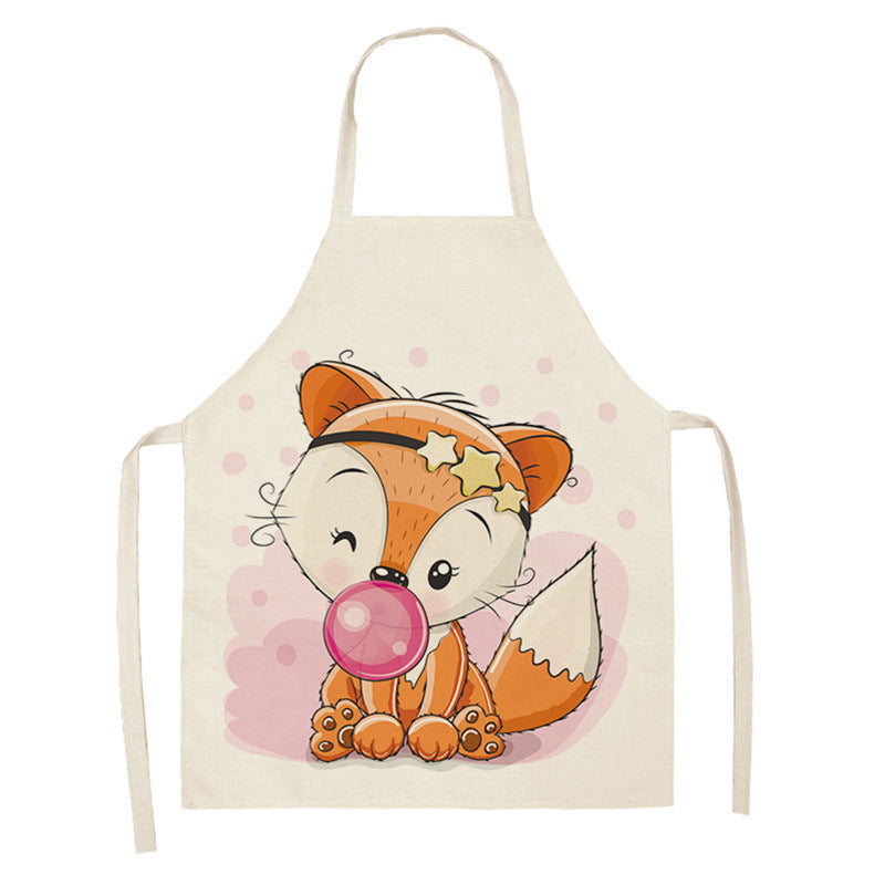 Kawaii Japanese Rainbow Fox Printed Cotton Linen Kitchen Apron