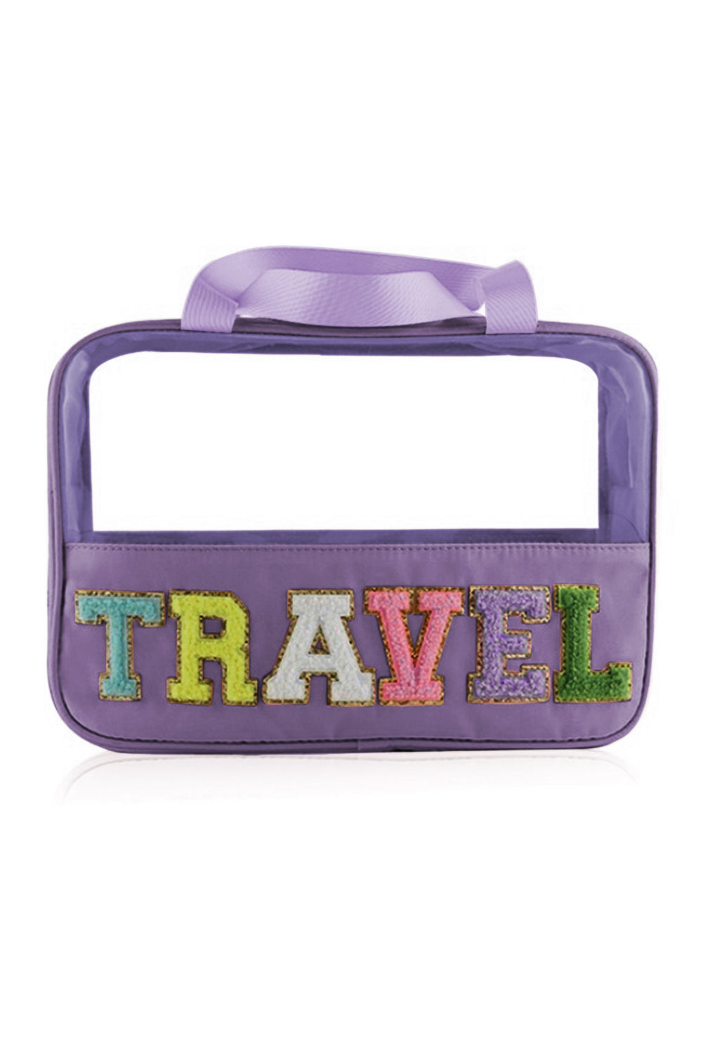 Pastel Coloured Clear Window Travel Friendly Chenille Letter Makeup Bag