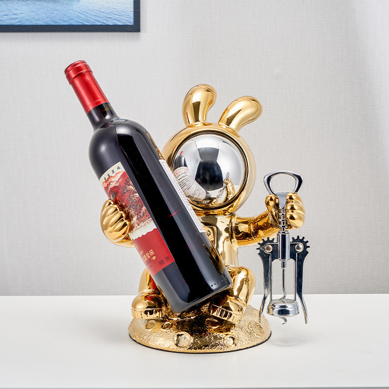 Astronaut or Astrobunny Wine Bottle Holder | Gold or Silver Finish