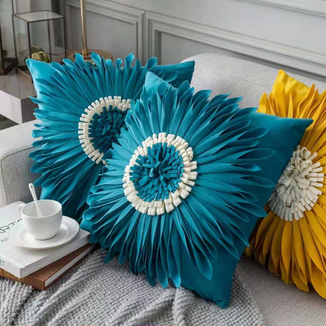 Modern 3D Chrysanthemum Throw Pillow Cushion Covers | 4 Colour Choices