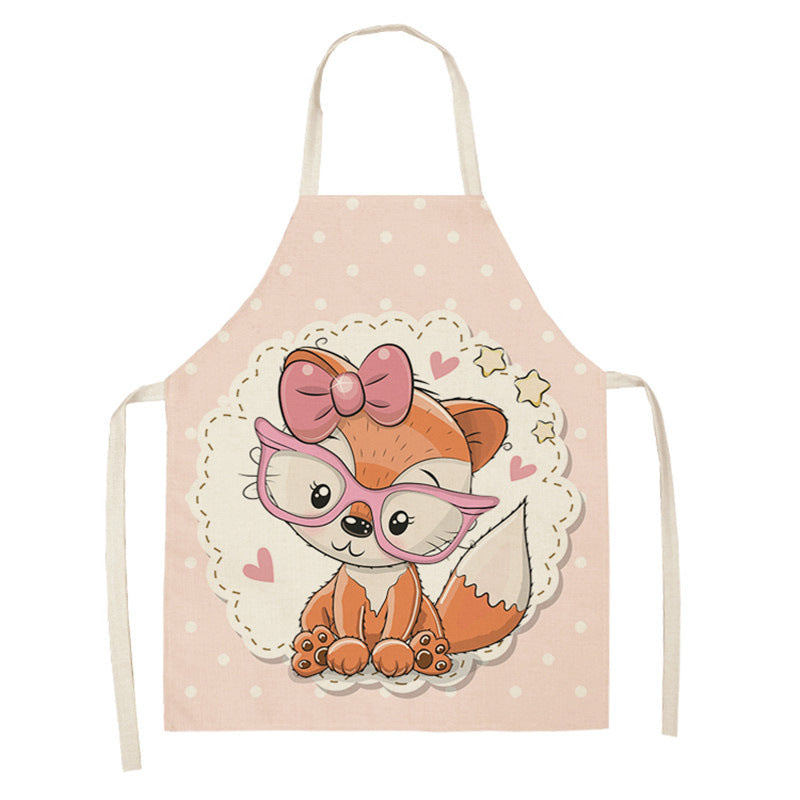 Kawaii Japanese Rainbow Fox Printed Cotton Linen Kitchen Apron