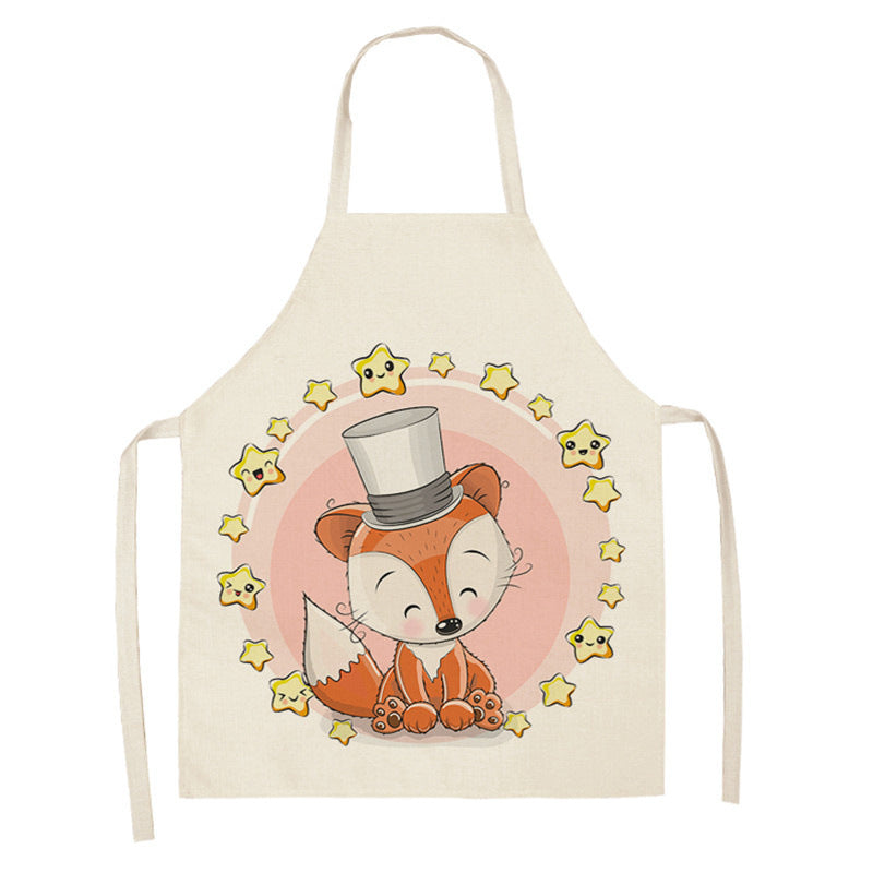 Kawaii Japanese Rainbow Fox Printed Cotton Linen Kitchen Apron