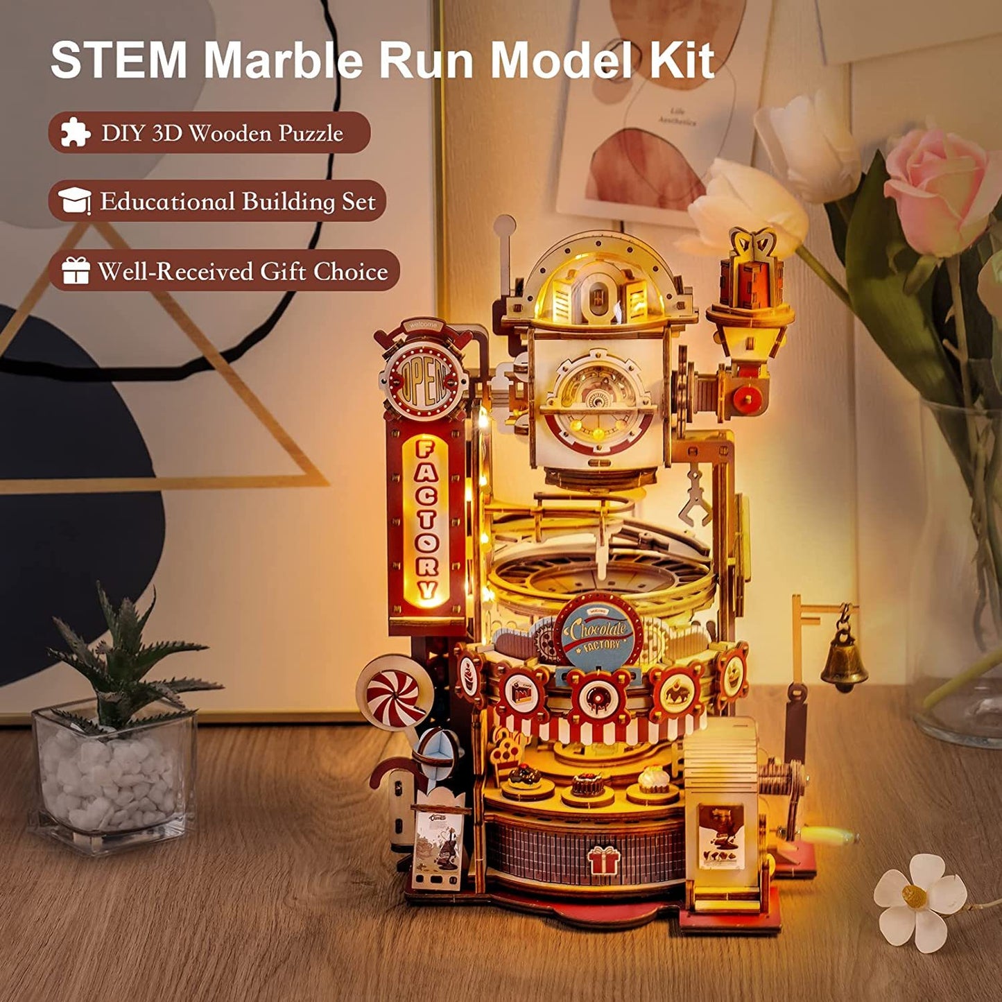 ROKR Chocolate Factory 3D Wooden Puzzle - Model Building Gift