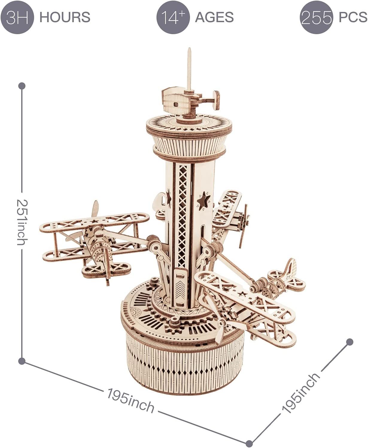 Robotime Rokr DIY Musical Box Aeroplane Control Tower 3D Wooden Puzzle